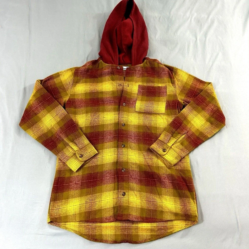 Epic Threads Shacket Boys XL Plaid Hoodie Button Flannel Shirt Jacket Yellow Red